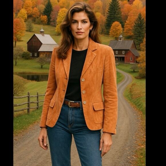 Vintage Y2K Anne Taylor Peach Orange Genuine Suede Fitted Jacket Large - Picture 3 of 13